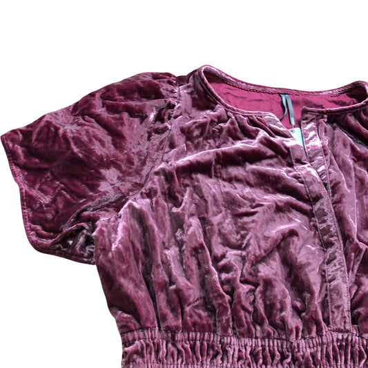 Velvet Midi Dress 2X Women's Short Puff Sleeve Blush Pink Chiffon