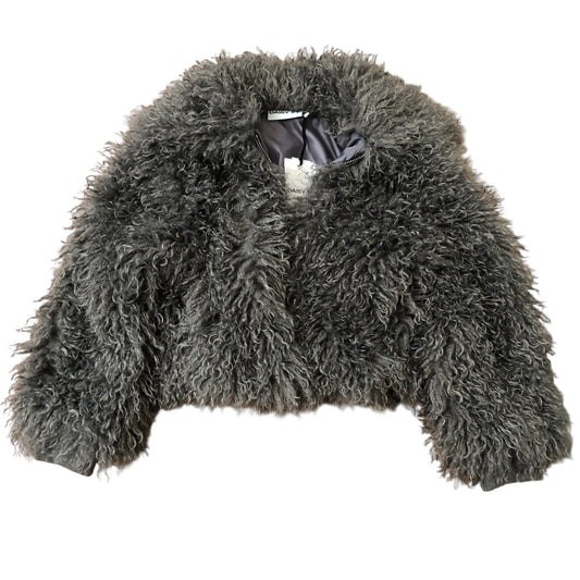 Daisy St Faux Fur Cacoon Coat With Rib Cuff Detail - Charcoal Grey Size 8