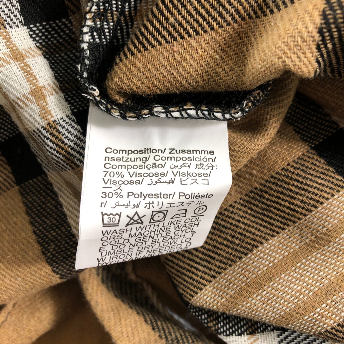 Flannel Shirt Men's Casual Long Sleeve Checked Brown Black XL