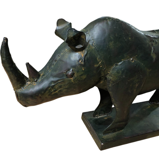 Large Bronzed Rhinoceros Sculptural Figurine Home Décor Collectible Art 23"x14"