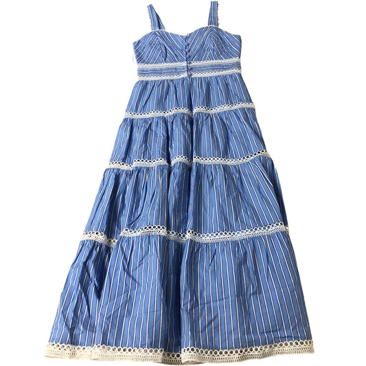 Branded Striped Maxi Dress Women's Blue Cotton Tiered Sleeveless UK8