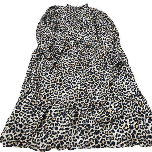 Baukjen Leopard Print Midi Dress UK12 Women's Long Sleeve Viscose Loose Fit