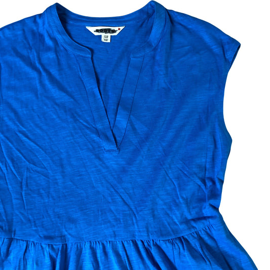 Women's Blue Midi Dress Casual V Neck Cap Sleeve Cotton Blend UK12