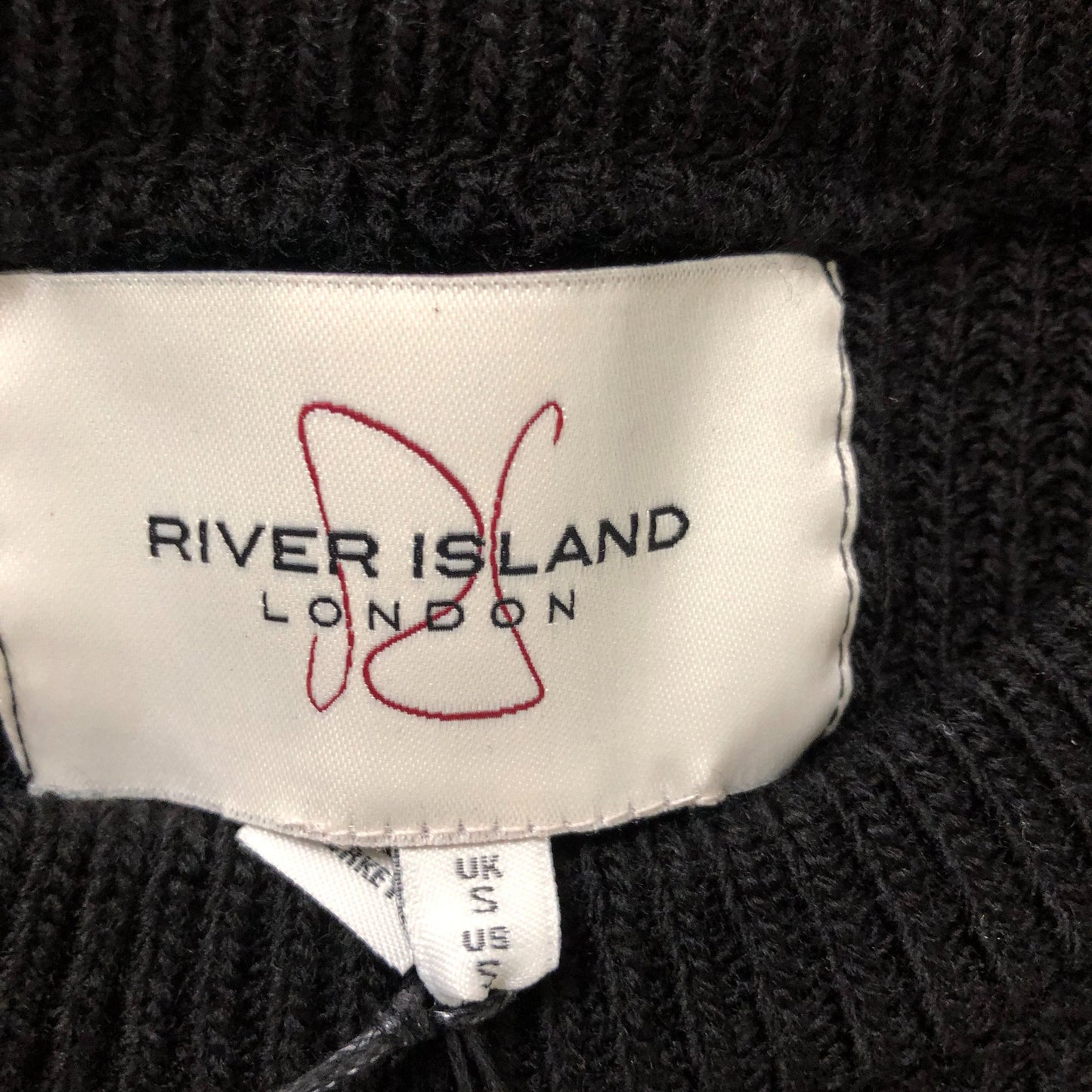 River Island Men's Black Waffle Knit Jumper Size S