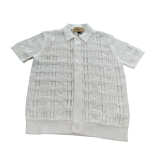 River Island Men's Short Sleeve White Knitted Cardigan Size M Stylish Design