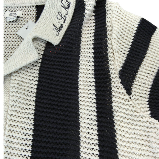 River Island Boys Knitted Short Sleeve Shirt UK11-12 Black White Striped