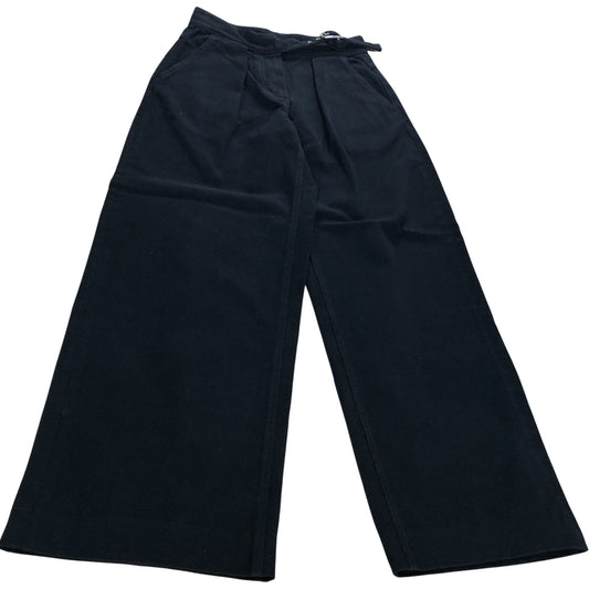 Wide Leg Trousers UK10 Women's High Waist Cotton Black
