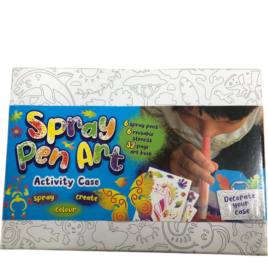 Spray Pen Art Activity Case 6 Spray Pens 6 Stencils 32 Page Colouring Book