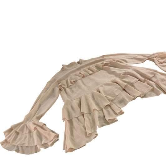 River Island Long Sleeve Flared Ruffle Top Women's Light Pink Chiffon UK6