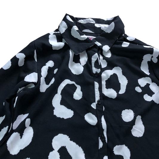 Dancing Leopard UK10 Women's Black White Leopard Print Shirt Dress