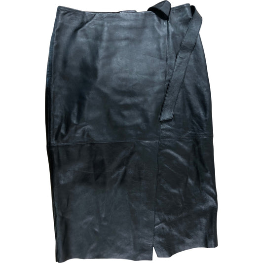 Black Leather Skirt UK16 Women's A Line Style With Belt Retro Fashion