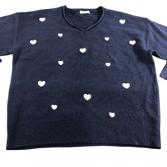 Navy V Neck Heart Sweater UK16 Women's