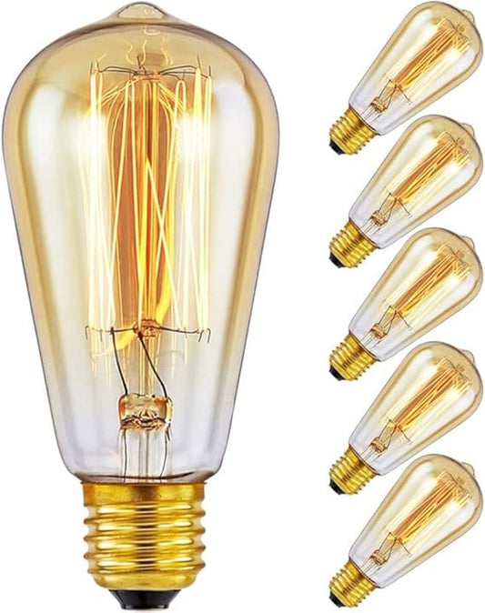 Edison Light Bulbs - Vintage Style E27 ST64 60W - Pack of 6.