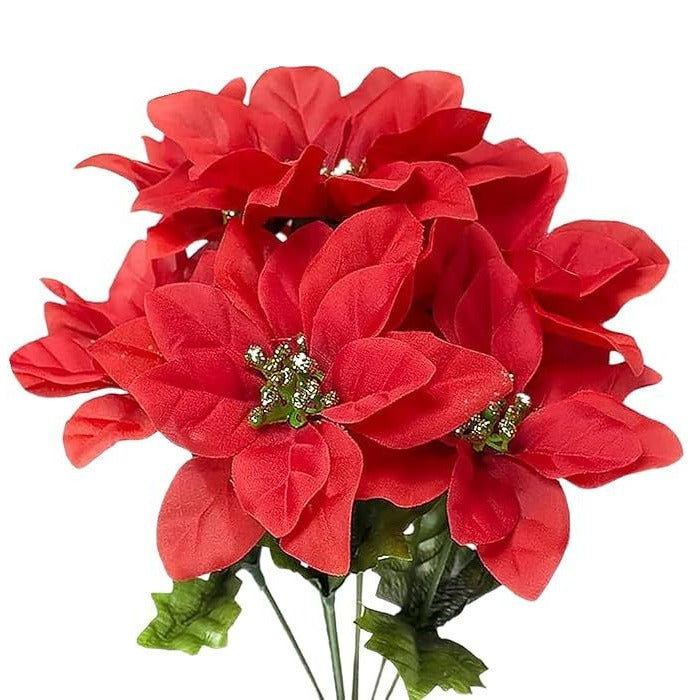 Red Poinsettia Artificial Flowers - 6 Pieces