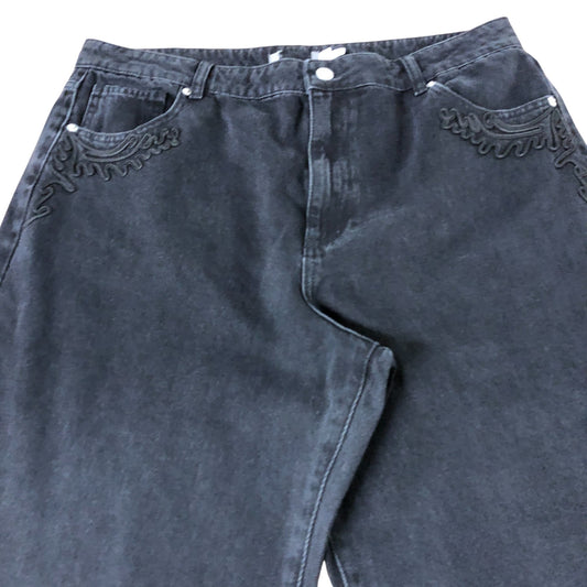 Branded Black Embroidered Wide Leg Jeans - Size 16L