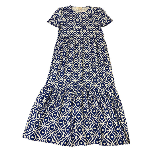 Boden Stolen Patterned Midi Dress Size 12 Women's Short Sleeve Blue White
