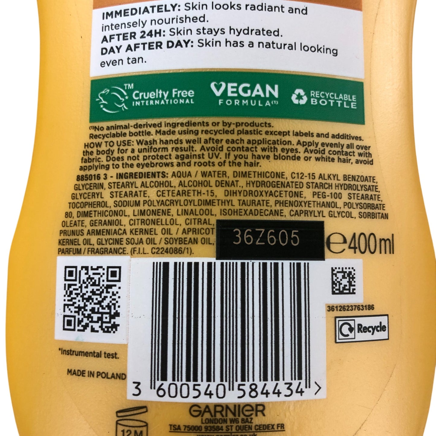 Garnier Body Summer 24H Gradual Tan Lotion 400ml With Apricot Oil Deep Hydration