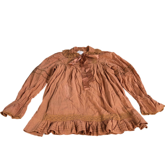 Women's Orange Long Sleeve Lace Dress