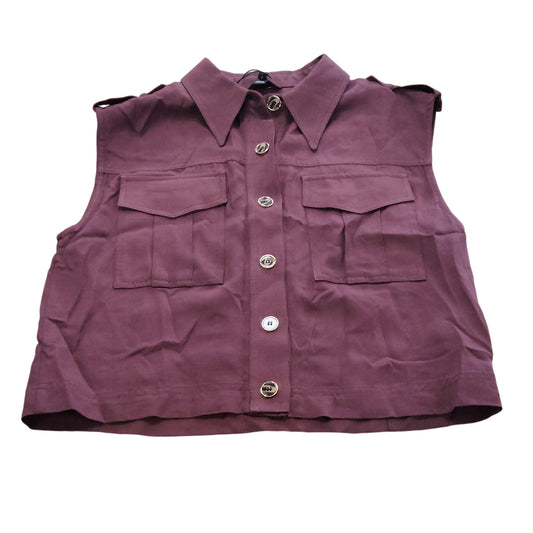 River Island Women's Sleeveless Button Up Top UK10 Burgundy Utility Style
