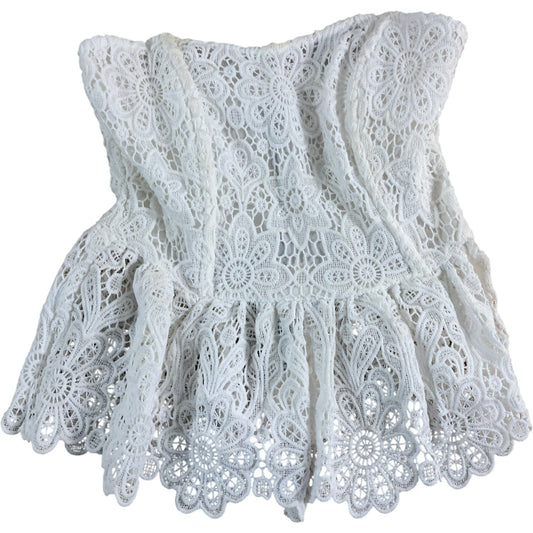 River Island Women's White Lace Peplum Top UK6 Floral Detail Sleeveless