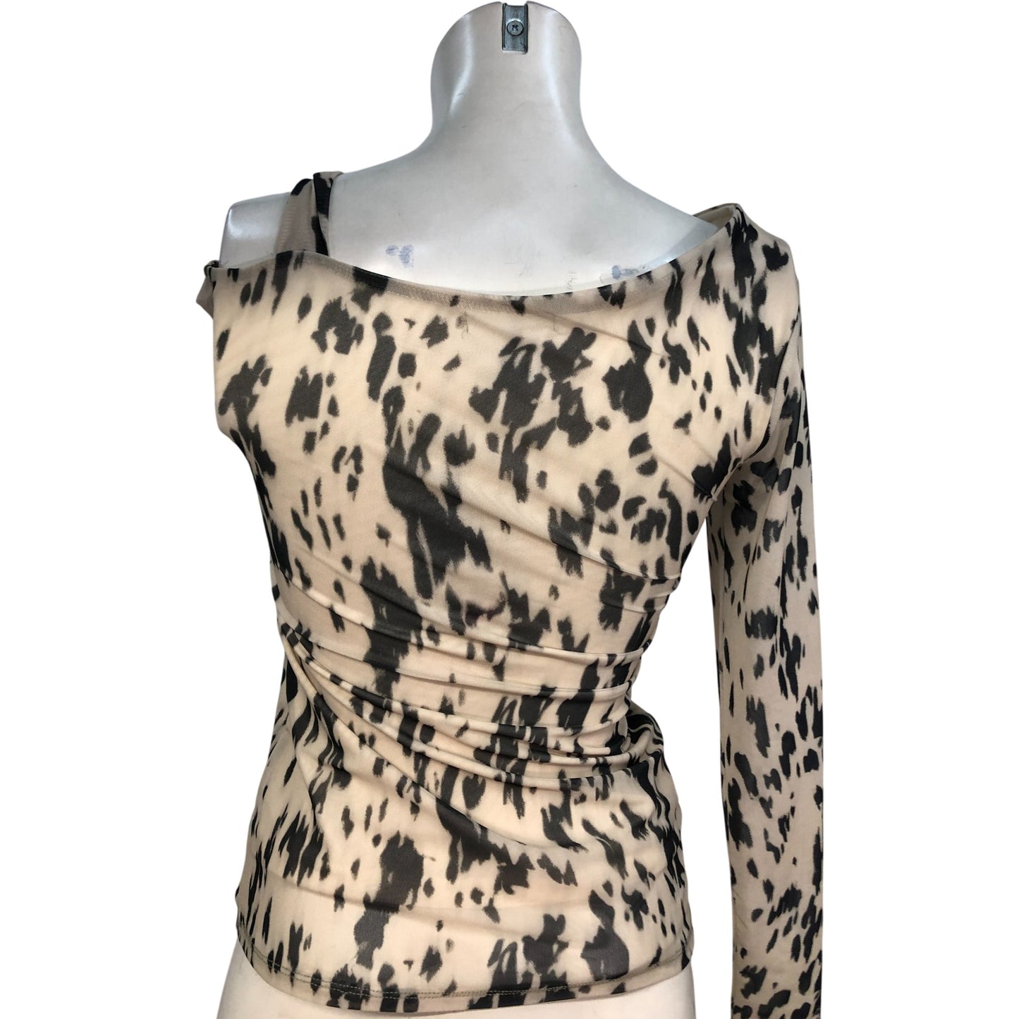 River Island Long Sleeve Top Size 8 Women's Abstract Print Stretchy Blouse