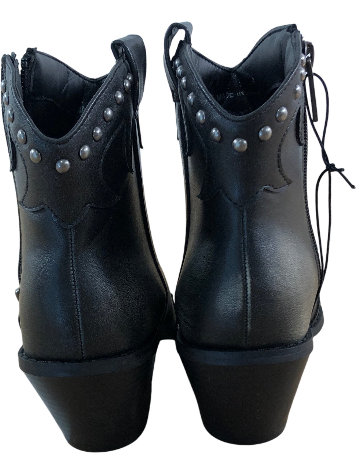 Women's Black Ankle Boots UK4Studded Detail Zip Up Western Style