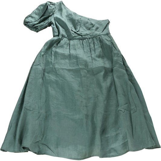 One Shoulder Dress UK16 Women's Green Linen Blend Short Sleeve