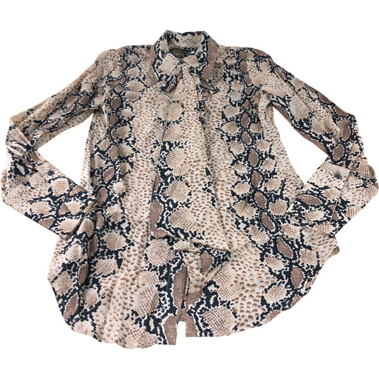 Branded Snake Print Tie Neck Blouse - Size 8