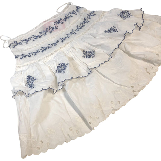 River Island UK10 Women's White Embroidered Tiered Summer Skirt Cotton