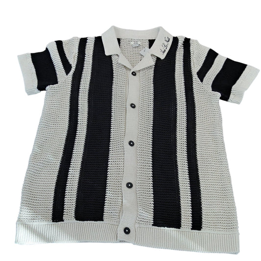 River Island Boys Knitted Short Sleeve Shirt UK11-12 Black White Striped