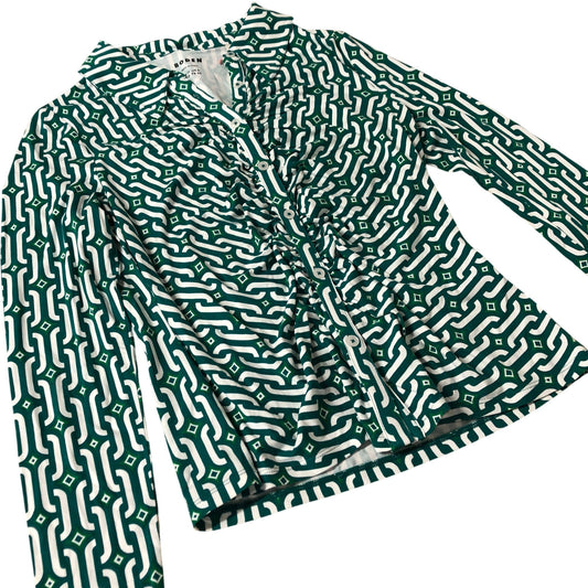 Green Patterned Blouse Women's Button Front Long Sleeve UK12