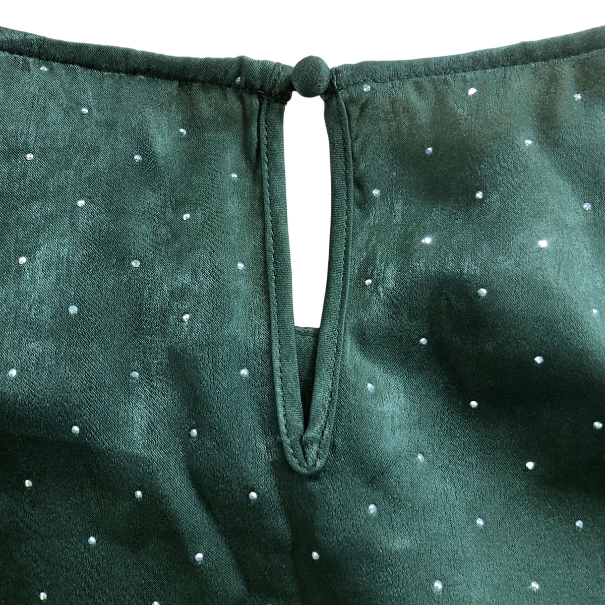 River Island Long Sleeve Blouse UK12 Women's Green Embellished Polka Dot
