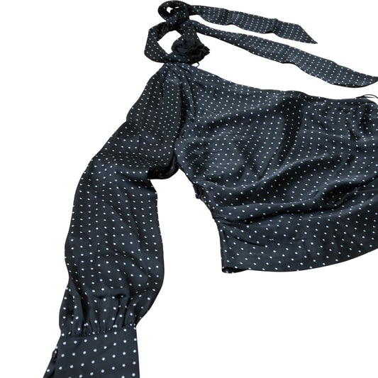 Branded Black Polka Dot One Shoulder Blouse With Long Sleeve Tie Top UK Size12