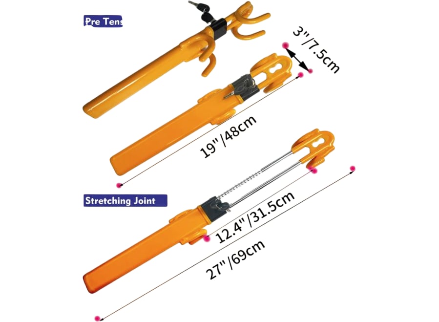 Security Steering Wheel Lock Adjustable Car Anti Theft Device Heavy Duty Orange