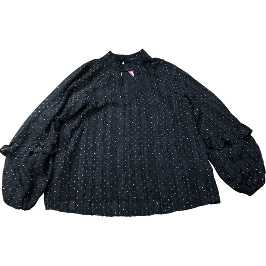 Lipsy Black Long Sleeve Blouse UK Size 8 Women's Sheer Pleated Polka Dot