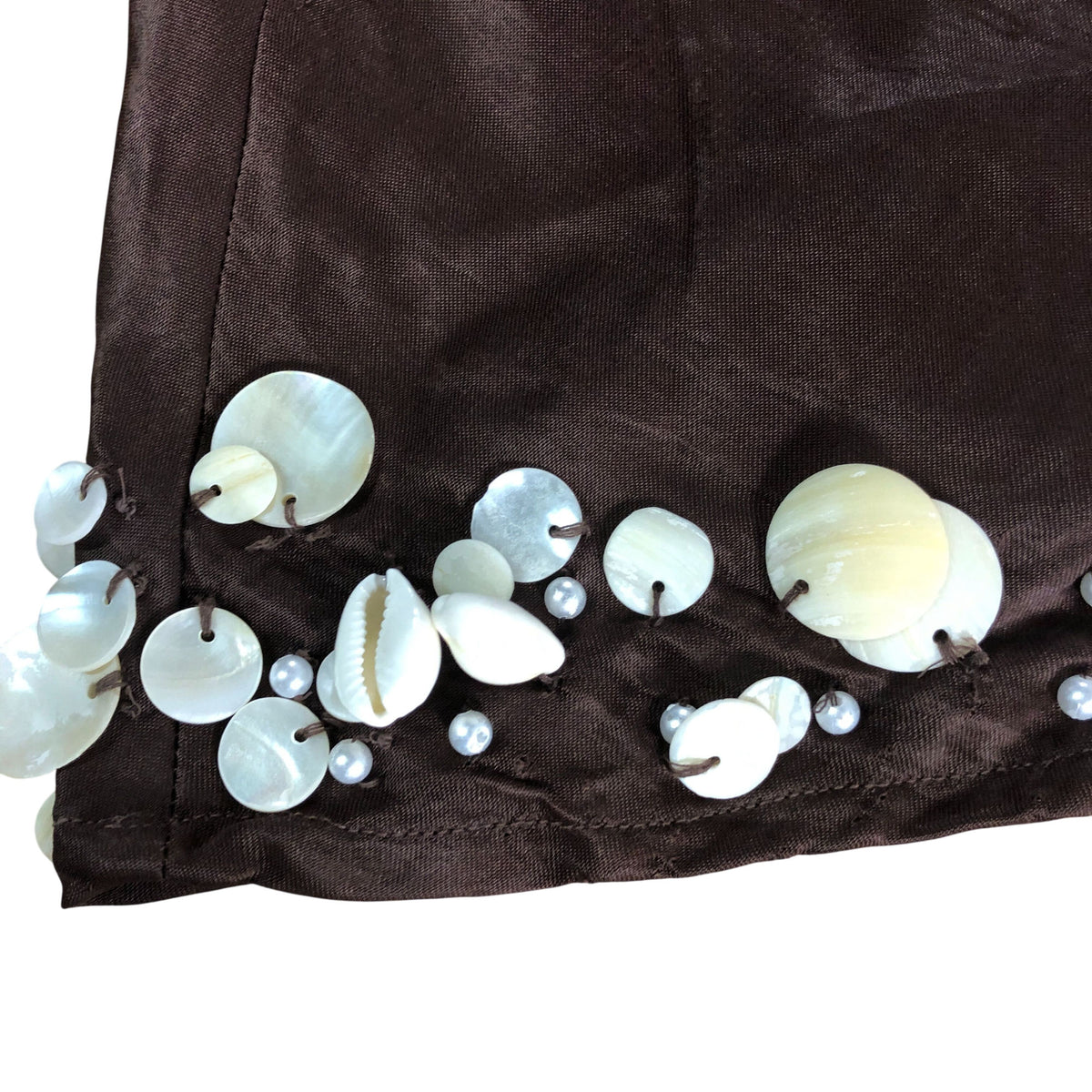 Brown Viscose Dress UK12 Women's Floral Embellished Shells