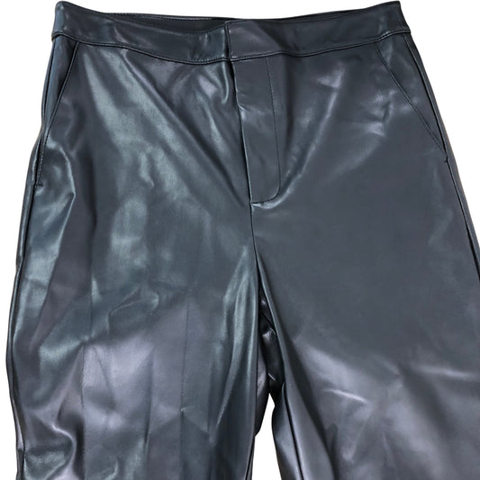 River Island Black Flared Trousers UK12 Women's Faux Leather High Waisted