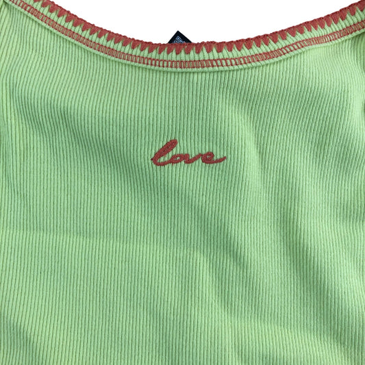 River Island Girls Crop Top Size 11-12 Years Bright Lime Love Embroidery