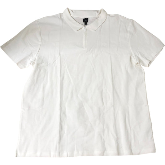 River Island Zip Polo Shirt 5XL Men's Short Sleeve White Cotton Comfort Fit