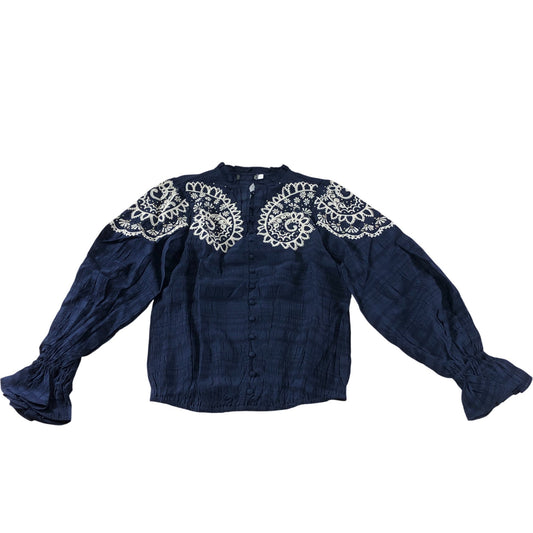 Branded Navy Embroidered Blouse - Size 6