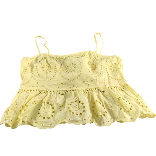 River Island UK18 Women's Yellow Embroidered Peplum Top Spaghetti Straps