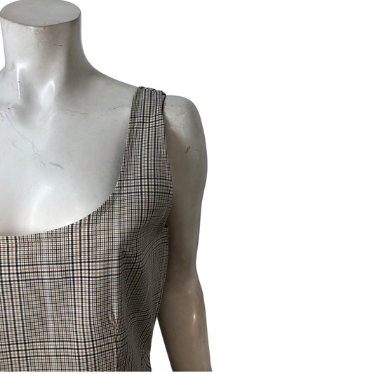 Checked Square Neck Dress UK14 Women's Summer Casual Flared Fit Polyester