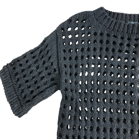 River Island UK XS Women's Black Knit Crop Top Short Sleeves Open Weave