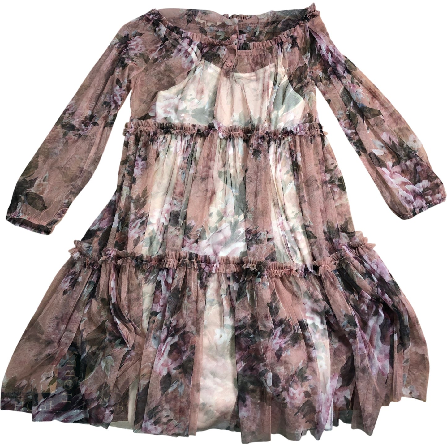 Branded Girls Floral Mesh Dress Age 10 Long Sleeve Pink Pattern