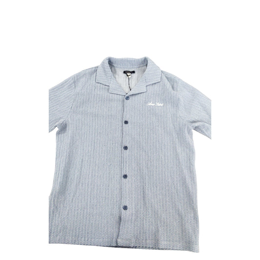 River Island Men's Short Sleeve Cardigan Size M Blue Textured Knit Wear