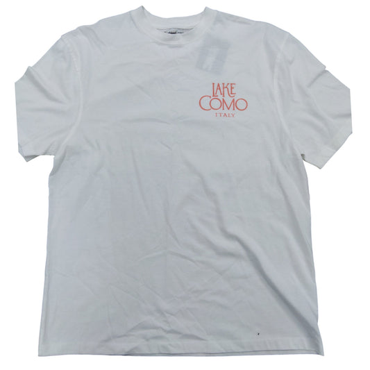 River Island Lake Como Graphic T-Shirt UK L Men's Cotton Short Sleeve White