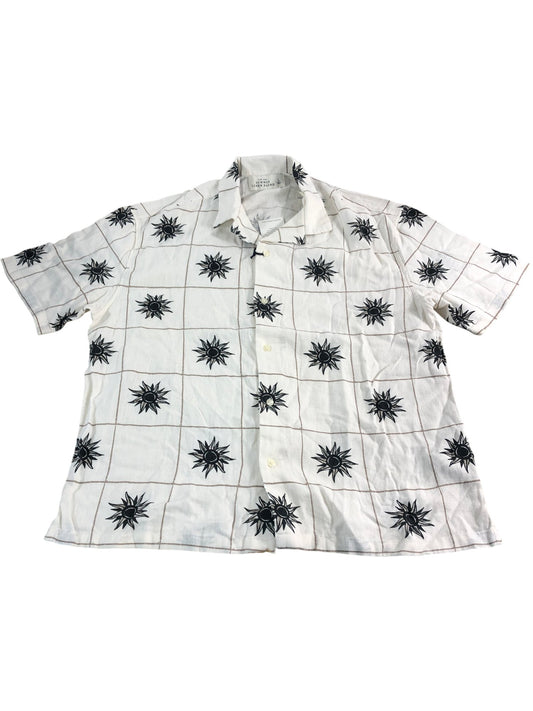 Branded Linen Blend Large Men's Short Sleeve Casual Shirt White Large