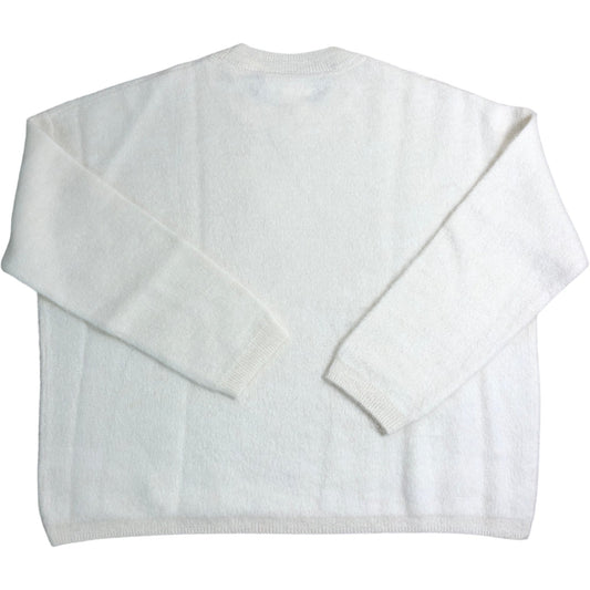Branded Textured Loop Knit Sweater 96 Alpaca 4 Wool Cream Size Small