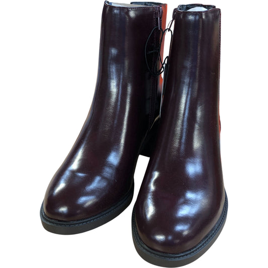Wide Fit Ankle Boots Burgundy Faux Patent Leather Size 6