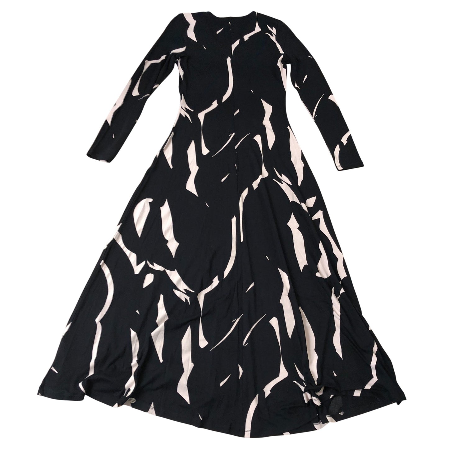 Stylish Long Sleeve Black And Beige Pattern Maxi Dress UK XS Women's Fashion